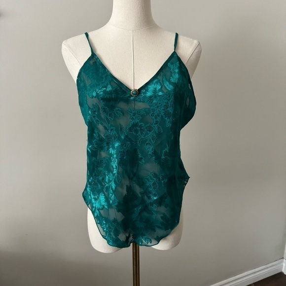 Emerald green vintage  Y2K lace cami lingerie top M - Picture 4 of 7